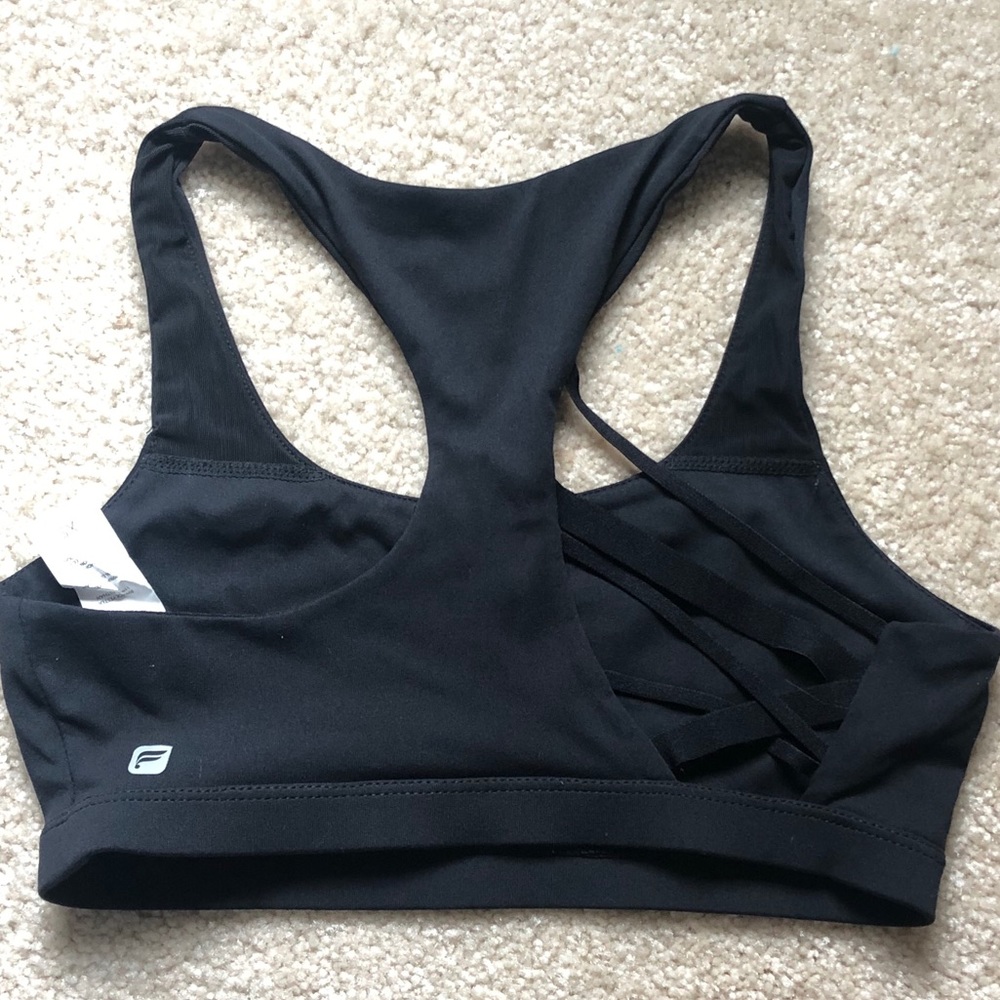 NWOT Fabletics Black Sports Bra with funky design!